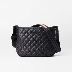MZ Wallace - Small Parker Deluxe Crossbody - Black Quilted Nylon/Leather